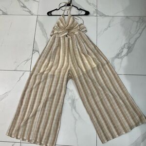 Striped Halter Jumpsuit in Beige and Cream